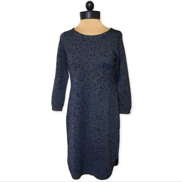 Loft Leopard Print Grey Blue Sweater Dress NEW Small Petite SP - Picture 1 of 6